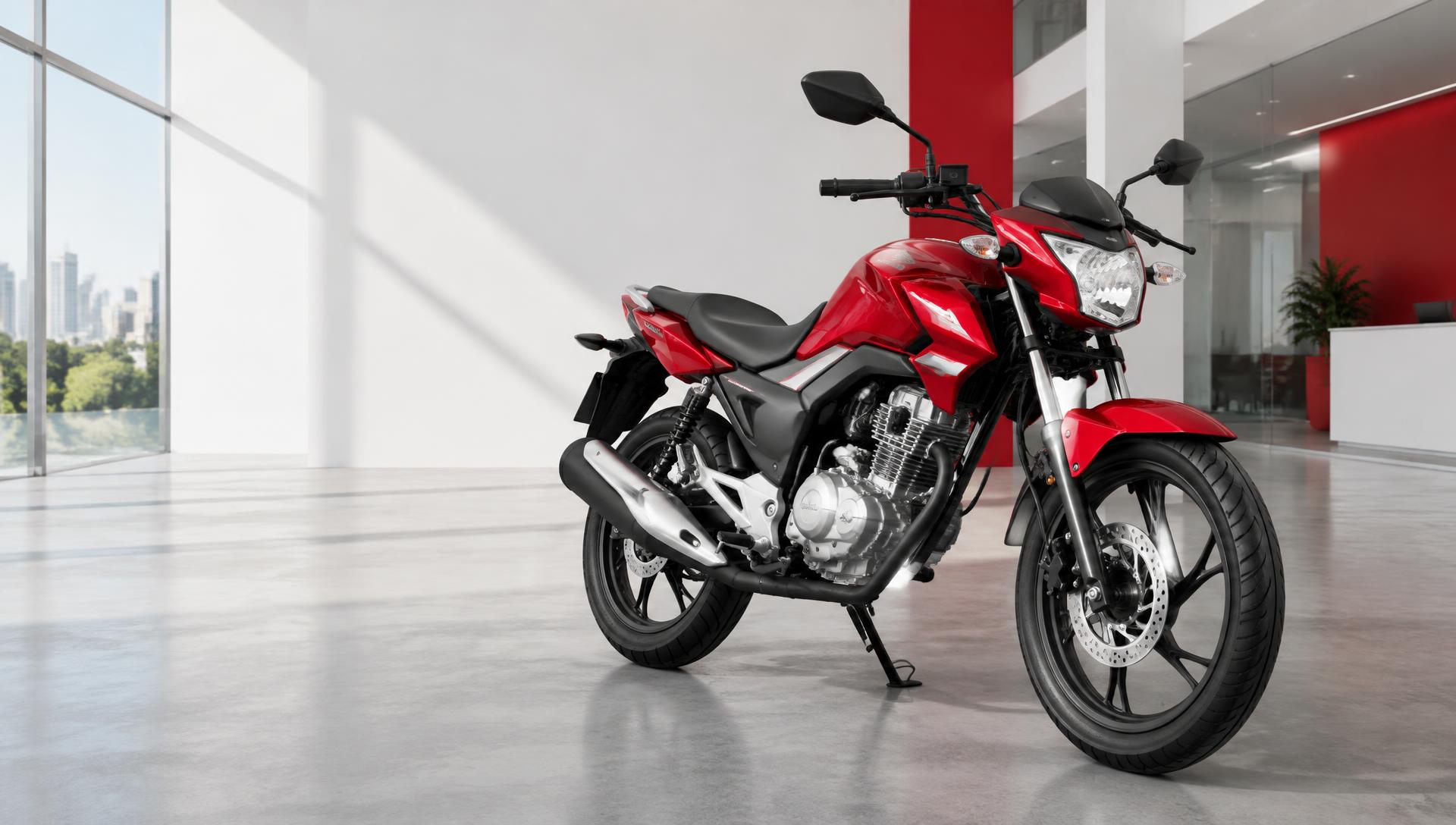 Motocicleta vermelha em showroom moderno